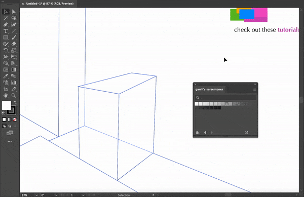 applying screentones of various shades to example cubes in illustrator